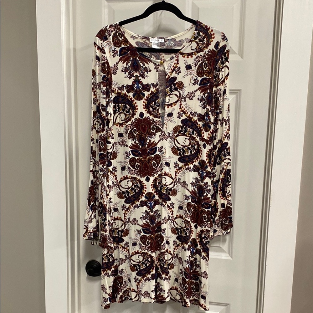 VENUS Cream and Brown Paisley Mini Dress